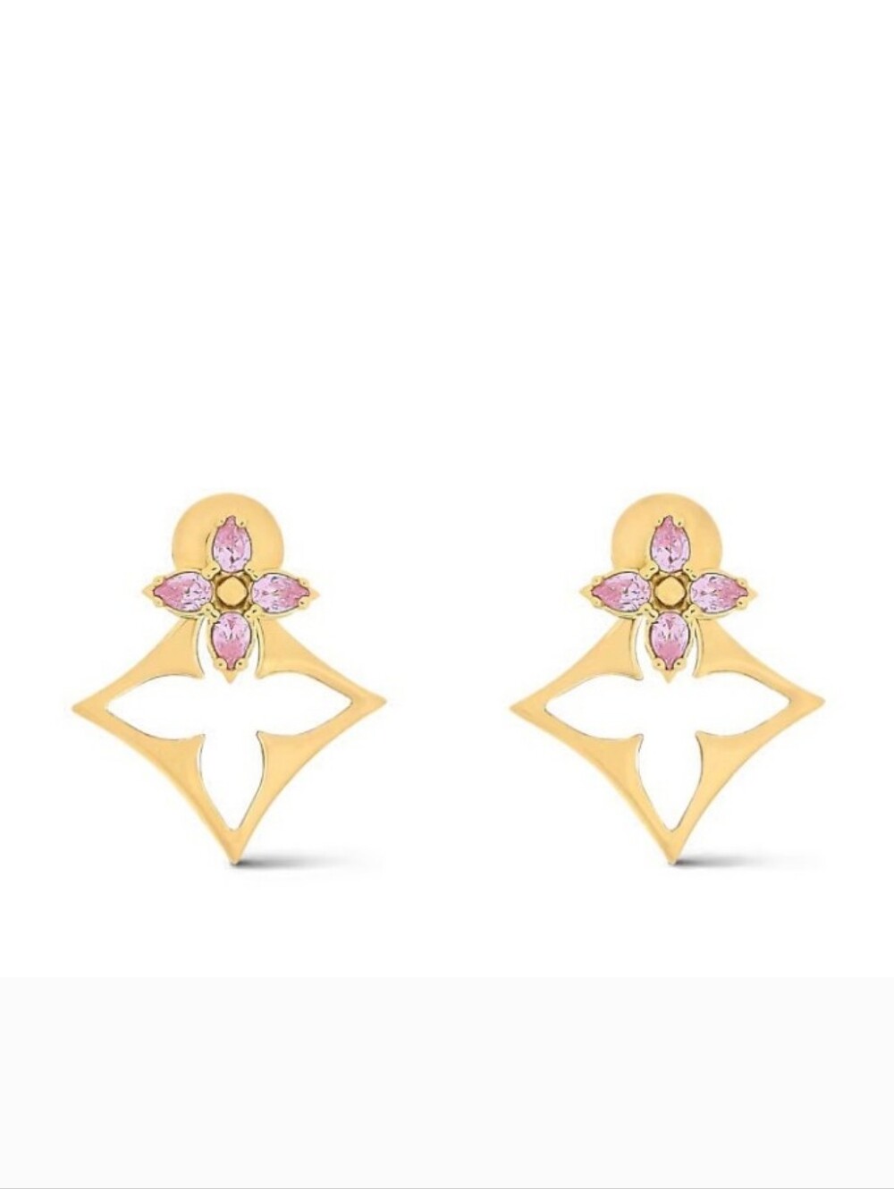 Louis Voutton Gold Tone Pink Crystal Floral Drop Earrings - Women Jewelry